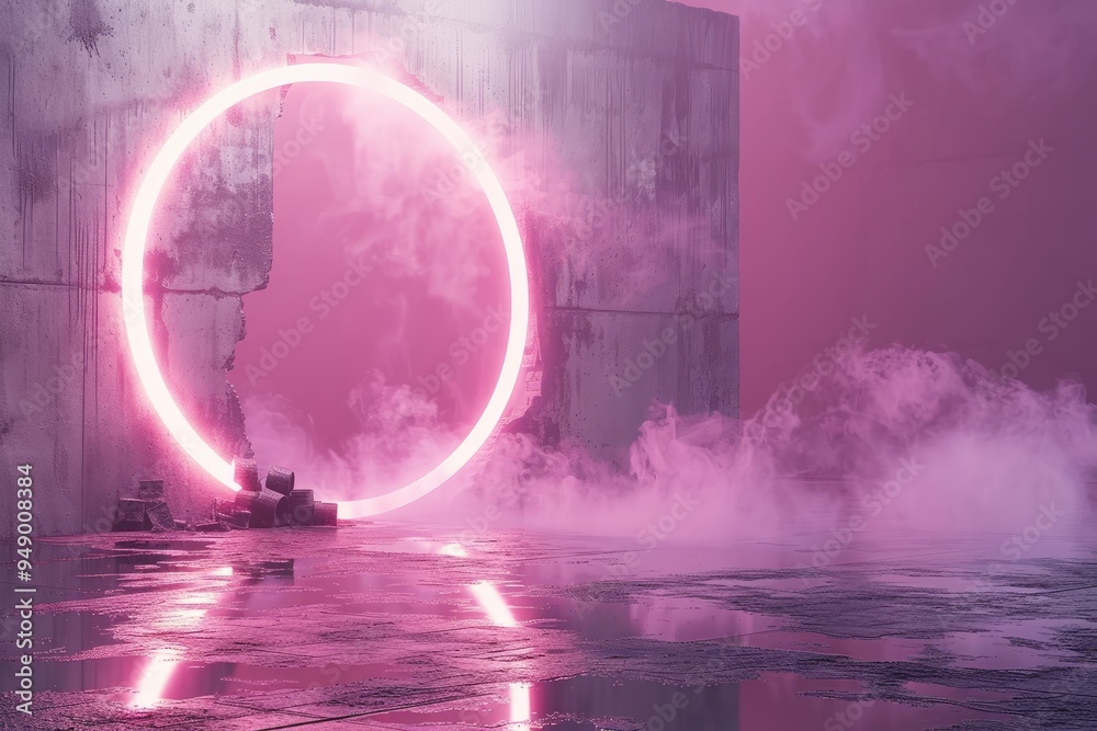 Obraz premium Futuristic Neon Portal in a Grungy Urban Landscape