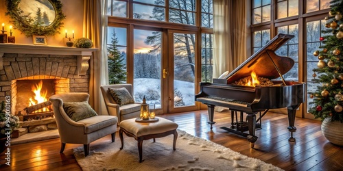 cozy warm instrumental piano jazz fireplace snuggle winter morning photo