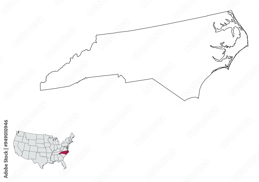 Map of North Carolina State, USA
