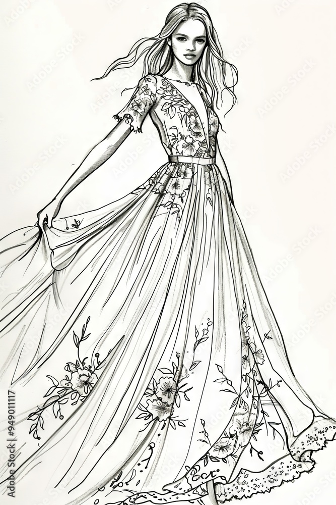 Fototapeta premium A drawing of a woman in a long dress