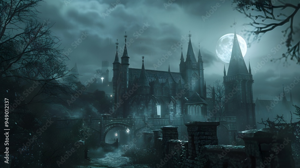 Fototapeta premium Vampires in a gothic castle under a full moon