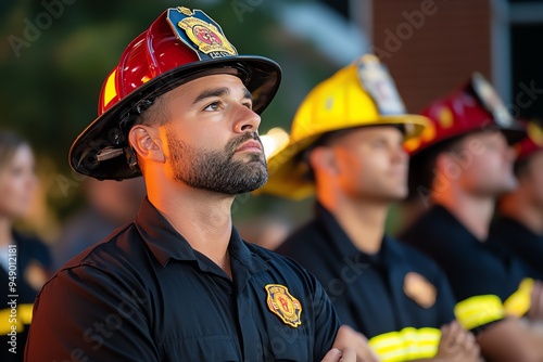 First Responders Day in North Carolina with a focus on firehouse traditions, illustrated in a scene where firefighters perform a traditional bell-ringing ceremony, honoring those who have answered photo