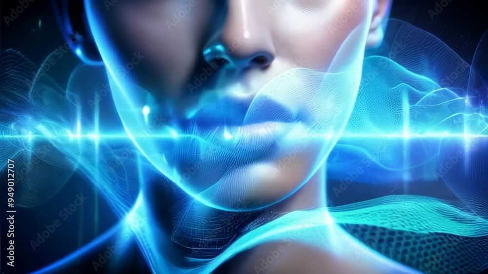 Virtual Assistant Embodied as a Girl with Voice Waves, Symbolizing AI Communication Virtual Assistant Embodied as a Girl with Voice Waves, Symbolizing AI Communication