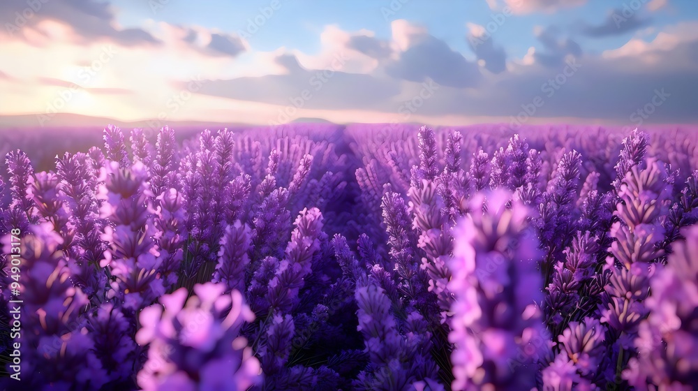 Obraz premium A field of lavender flowers with a blue sky in the background