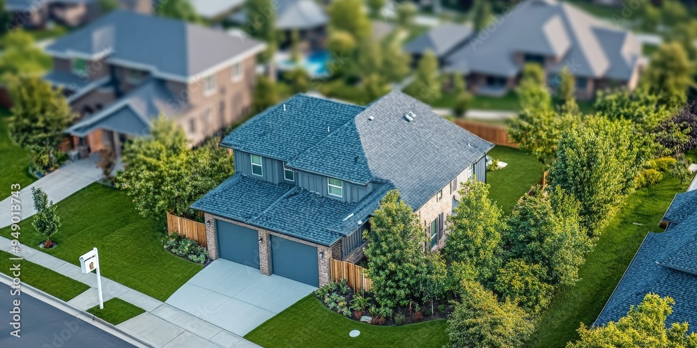 Suburban Neighborhood with House and Lock Symbol Suburban Neighborhood with House and Lock Symbol