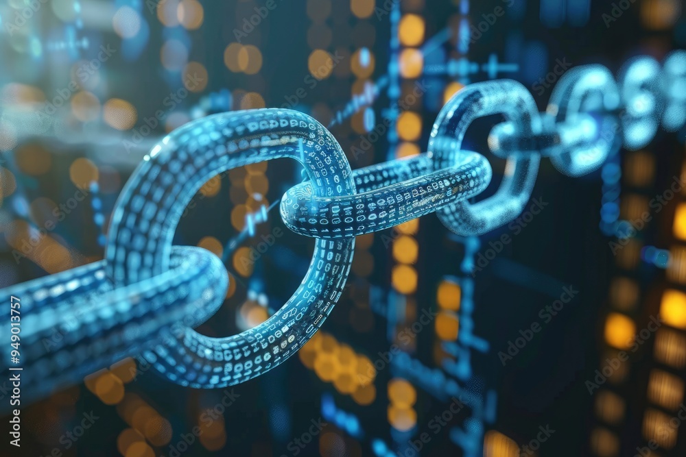 Digital Chain Link with Binary Code Digital Chain Link with Binary Code