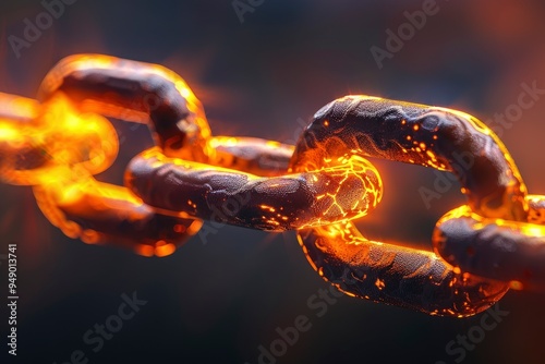 Glowing Metal Chain Link Close Up