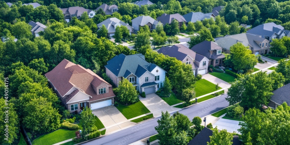 Suburban Neighborhood with House and Lock Symbol Suburban Neighborhood with House and Lock Symbol