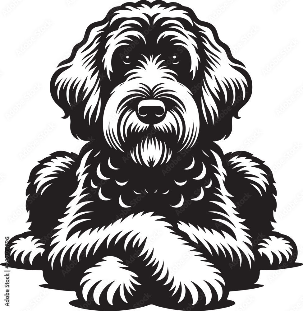 Fototapeta premium Labradoodle Dog Paws Crossed Stylized Vector Illustration