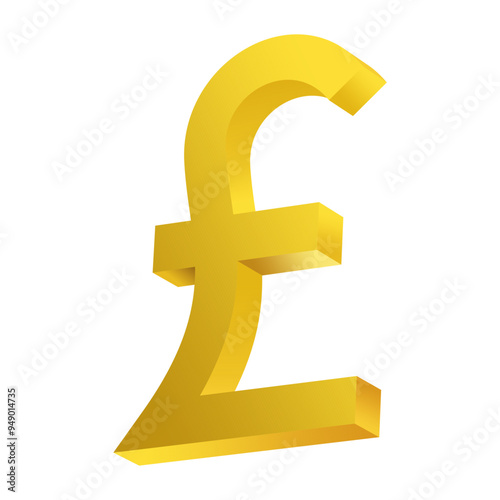 Pound sterling currency logo in golden 3D design. Embossed Pound sterling icon.