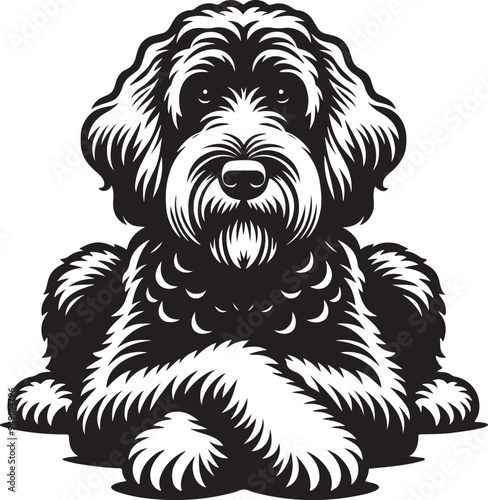 Labradoodle Dog Paws Crossed Stylized Vector Illustration