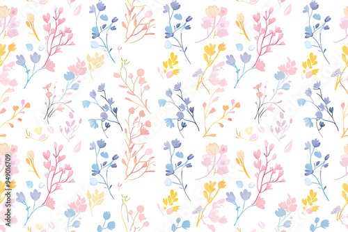 Seamless pattern with small branches of wild flowers, ornament