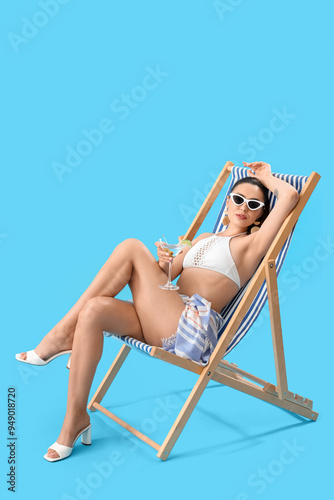 Relaxed woman in white biki...