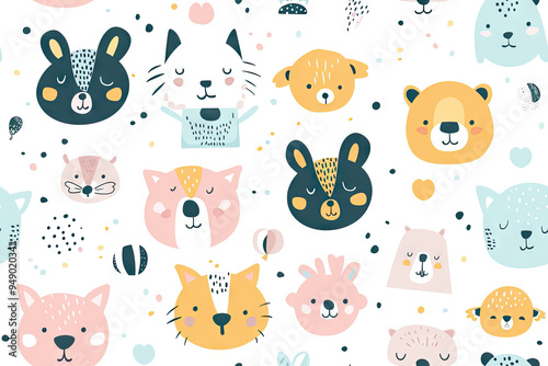 Wallpaper Mural Cute pattern with animal faces Torontodigital.ca