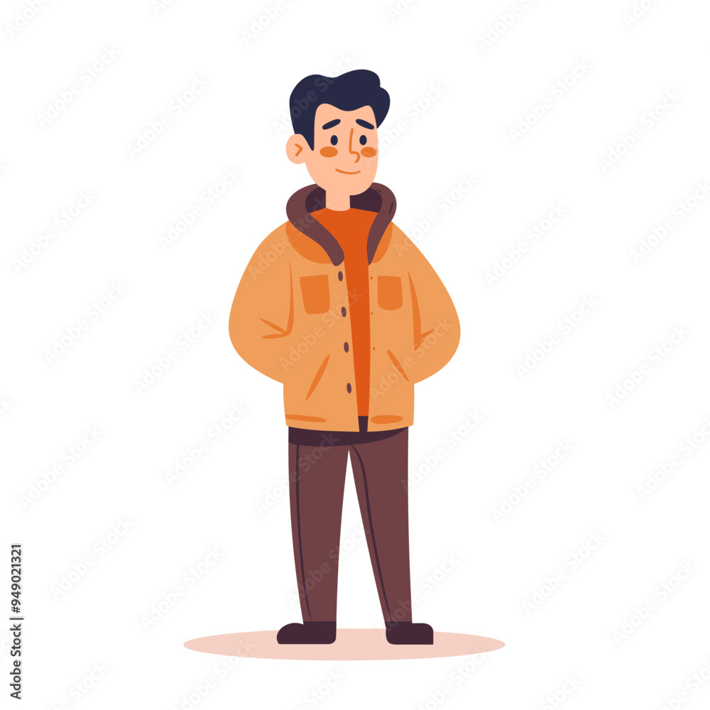 A man in a yellow jacket stands in front of a white background. He is smiling and he is happy A man in a yellow jacket stands in front of a white background. He is smiling and he is happy