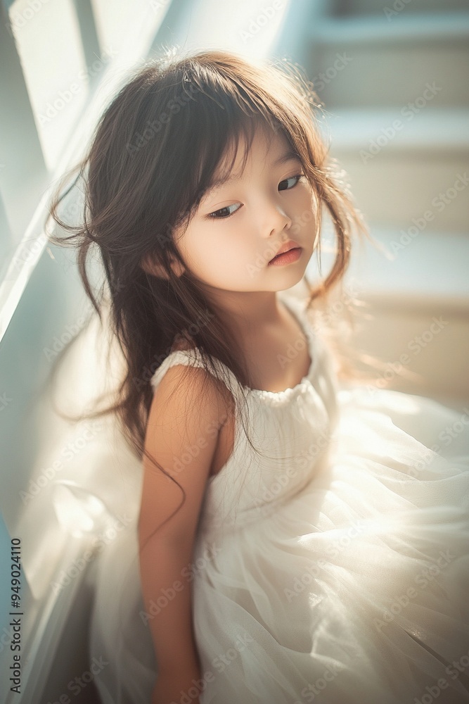Dreamy Portrait of a Young Girl in a White Dress with Soft Natural Light Dreamy Portrait of a Young Girl in a White Dress with Soft Natural Light