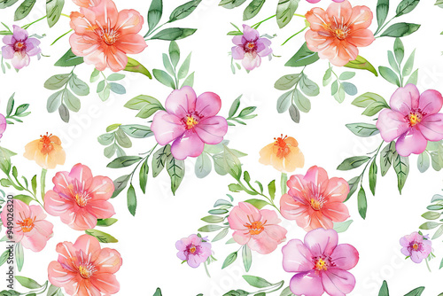 Bright summer floral pattern with flowers on a white background