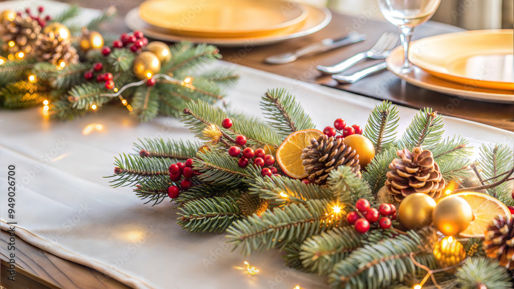 Festive Christmas Table Setting with Gold and Red Decorations Festive Christmas Table Setting with Gold and Red Decorations
