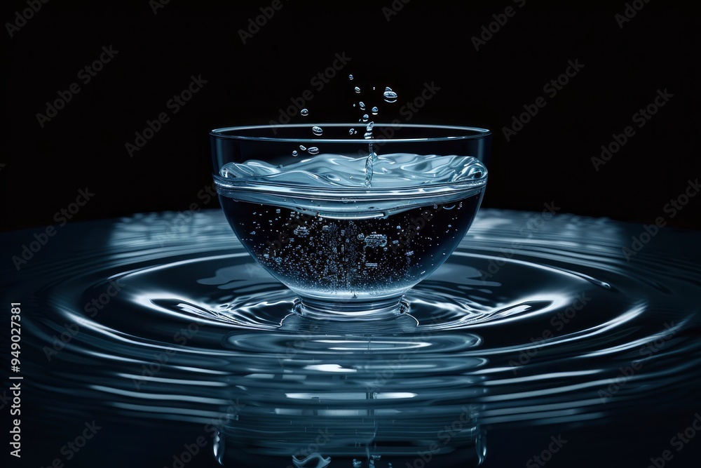 Water Droplet Splash in Glass Bowl with Ripples Water Droplet Splash in Glass Bowl with Ripples