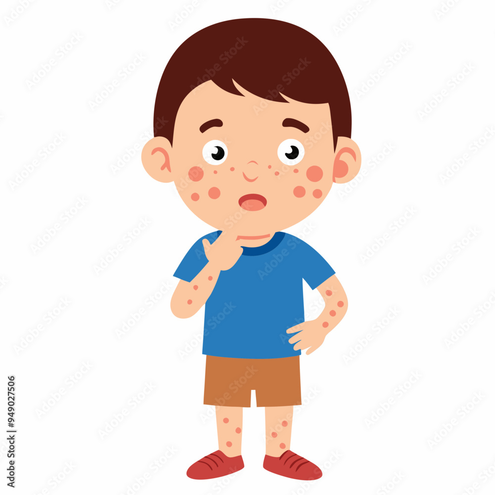 Kid boy suffering from measles vector illustration stock illustration Kid boy suffering from measles vector illustration stock illustration