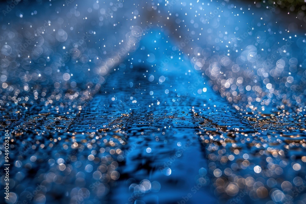 Abstract Blue Water Drops on Pavement Abstract Blue Water Drops on Pavement