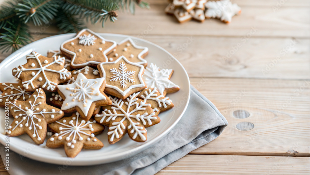 Christmas cookies with festive decorations and a cup of hot chocolate on a wooden table Christmas cookies with festive decorations and a cup of hot chocolate on a wooden table
