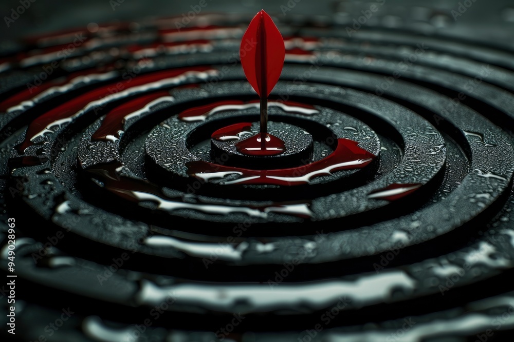 Red Dart in Bullseye with Blood Spatter Red Dart in Bullseye with Blood Spatter