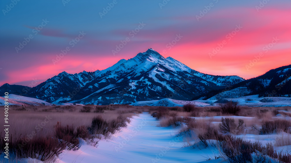 Obraz premium View Snowy Mountain Range Dusk