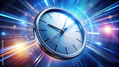 A stylized clock face with speedy motion lines and blurred numeric edges conveys a sense of urgency, time pressure, and accelerated pace in modern business. photo