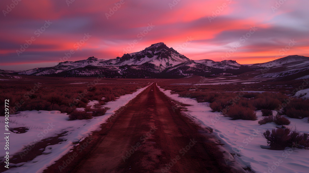 Fototapeta premium View Snowy Mountain Range Dusk