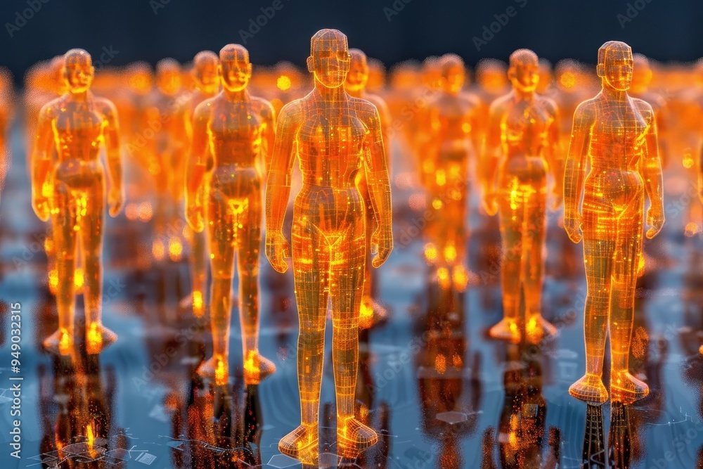 Digital Human Figures in a Grid Pattern Digital Human Figures in a Grid Pattern