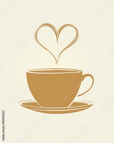 Minimalist representation of a cup of coffee with a simple steam line forming a heart shape above it