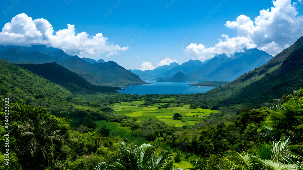 Fototapeta premium View Valley With Mountains The Background