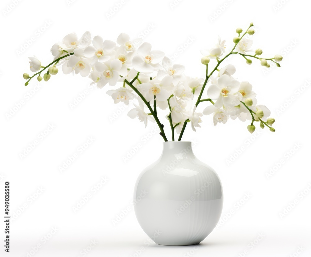 Small vase with bunch of jasmine flowers isolated on white background Small vase with bunch of jasmine flowers isolated on white background