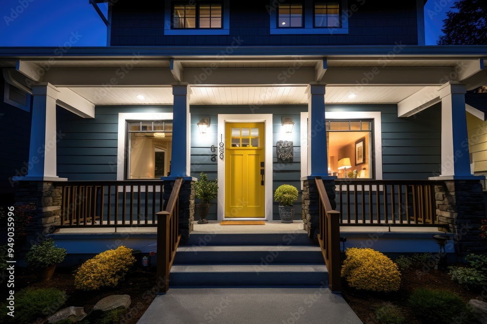 The outer wall of a dark gray house with a bright yellow door. house with yellow front door The outer wall of a dark gray house with a bright yellow door. house with yellow front door