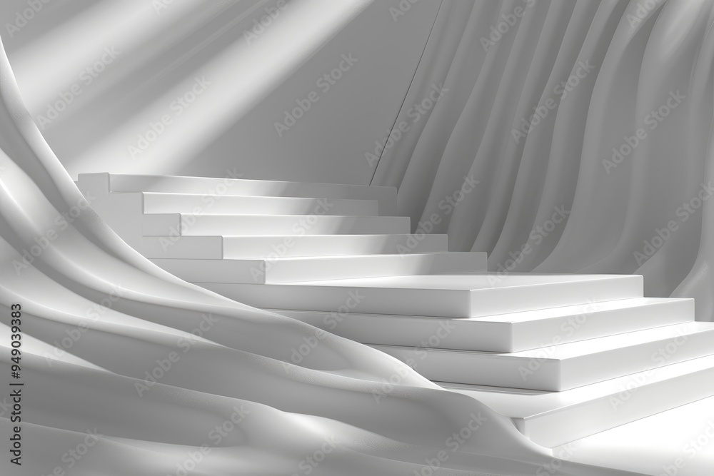 Obraz premium Abstract White Staircase with Draped Fabric