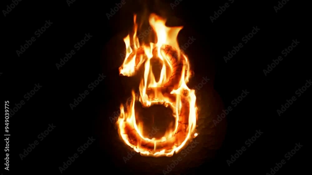 Fire Burns Brightly in the Shape of the Number Three at Night Generative AI
