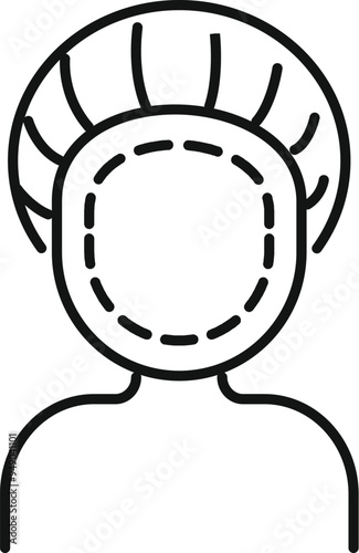 Line icon of a patient recovering after facial plastic surgery with bandages around the head