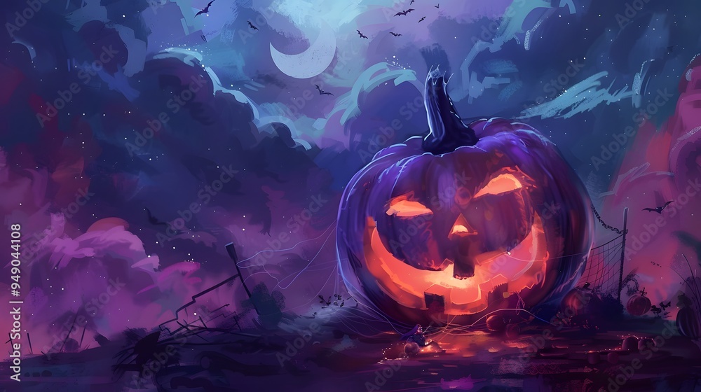 Spooky Halloween pumpkin sky concept art illustration Spooky Halloween pumpkin sky concept art illustration