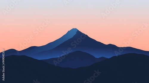 Minimalist vector of a lone mountain peak with a subtle gradient background transitioning from dusk to night