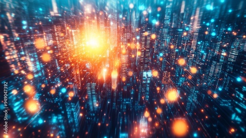 Wallpaper Mural Abstract digital cityscape with vibrant colors and glowing particles creating a futuristic and immersive atmosphere. Torontodigital.ca