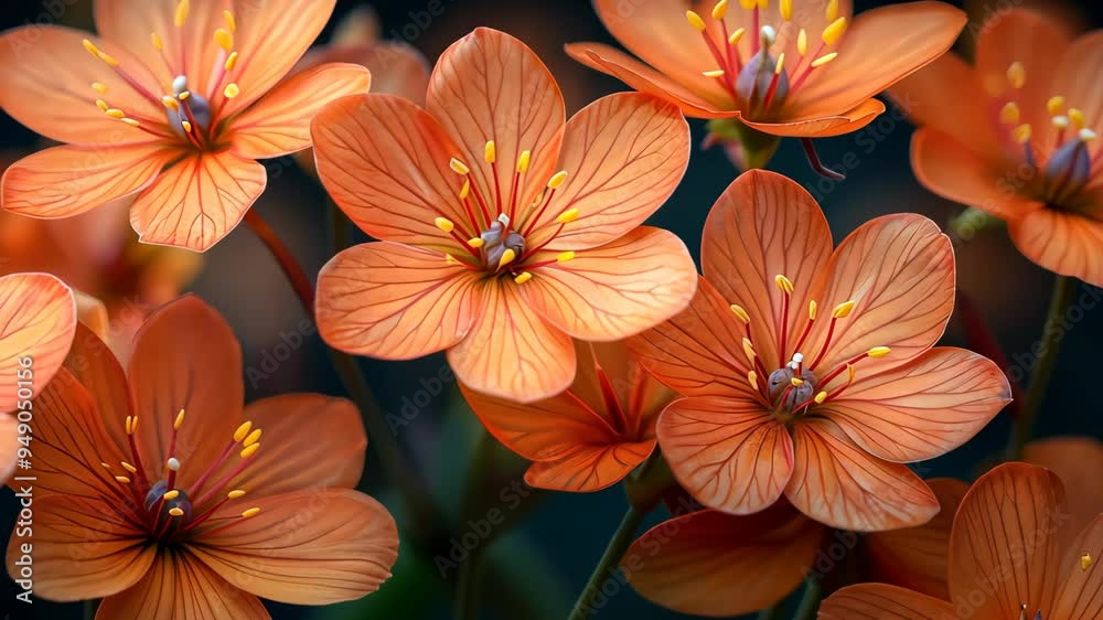 Close-up of orange flowers with yellow stamens. Close-up of orange flowers with yellow stamens.