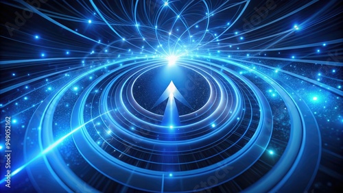 Glowing blue lines forming a spiral pattern, converging to a stylized symbol at the center, representing growth, development, and forward momentum in a professional setting.