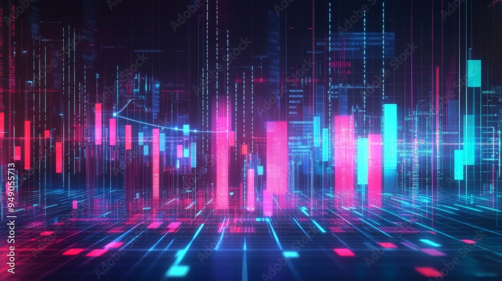 This vibrant 3D chart represents data visualization and analytics with ...