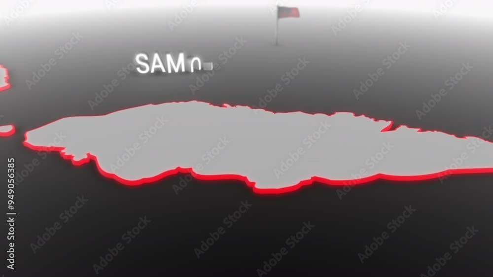 3d animated map of Samoa gets hit and fractured by the text “Recession”