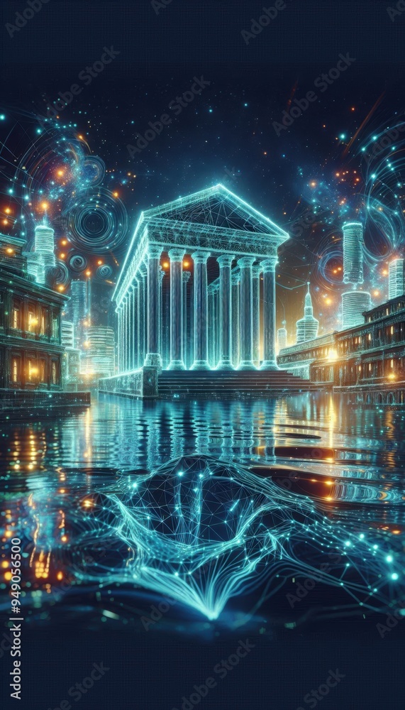 custom made wallpaper toronto digitalFuturistic bank logo with holographic elements and digital technology symbols, symbolizing the integration of advanced financial services in an online environment