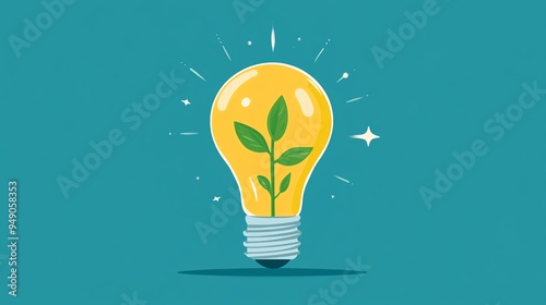 Light bulb with a sprouting plant, idea nurturing and growth, flat design illustration