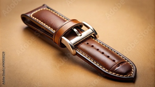 Luxurious brown leather watch strap with subtle grain texture and classic buckle closure, evoking a sense of sophistication and timeless elegance, against a neutral background.