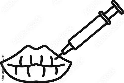 Syringe is injecting filler into lips, enhancing their volume and shape for cosmetic purposes