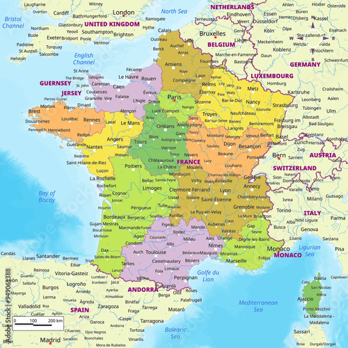 Poland political map with capital , cities, towns, national borders, rivers and lakes. labeling